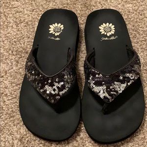 Black YellowBox Flip Flops